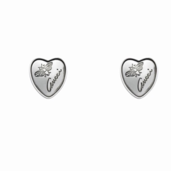 Gucci Heart Bee Silver Stud Earrings - Picture 5 of 6